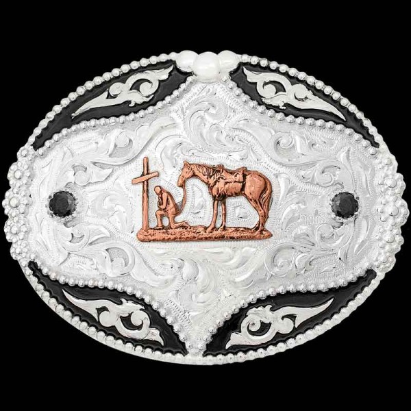 Praying cowboy belt clearance buckle
